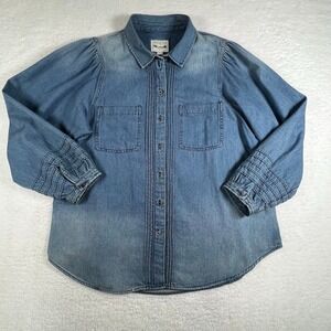 Chambray Denim Button Down Shirt XL Long Sleeve Cotton Western American Eagle